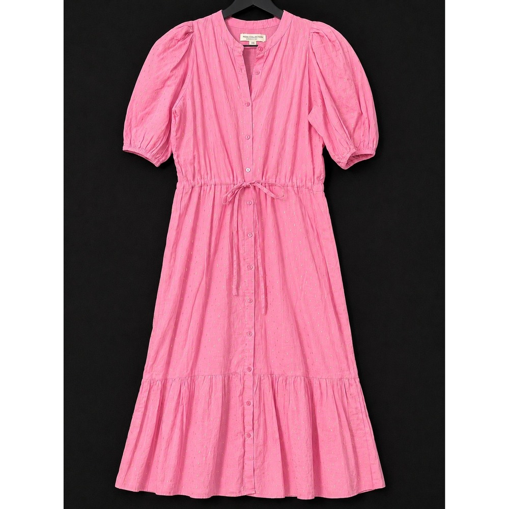Emerson Fry India Collection Lucy Pink Gold Lurex Puff Sleeve Maxi Dress XS soft